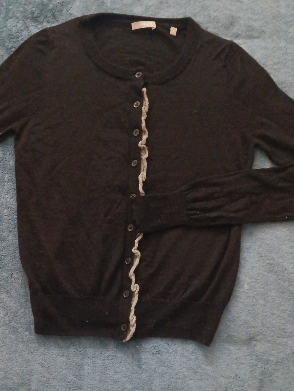 Jigsaw Women’s Black Cardigan Sweater w Gray Trim Merino Sweater